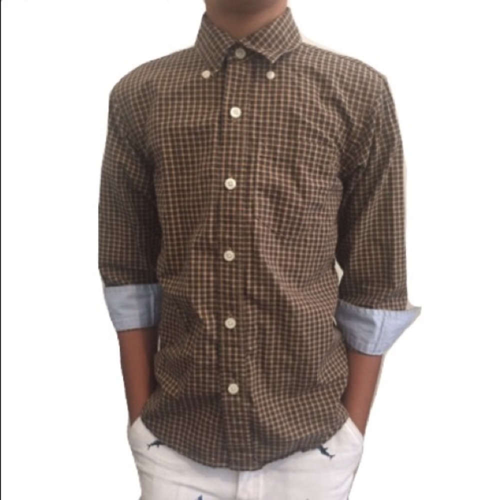 Gap kids button down brown plaid shirt